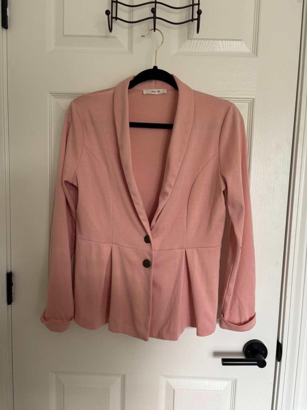 Jessy B Pink Cardigan Blazer Teacher Jacket with Buttons slightly peplum